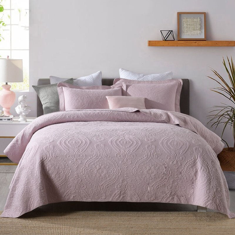 Plain 100% Cotton Quilt Set 3PC Bedspread on Bed Embroidered Bed Cover King Queen Summer Coverlet Blanket for Bed