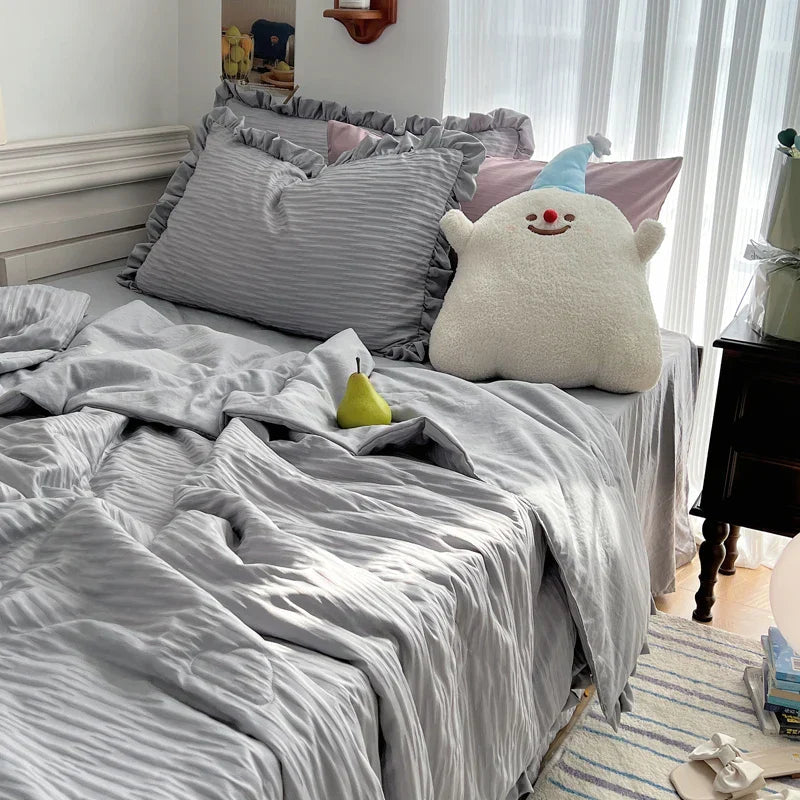 Korean Simple Bedding Set Modern Air Condition Thin Blankets Summer Quilt Pillowcase Comfortable Fluffy Blanket with Filling 이불