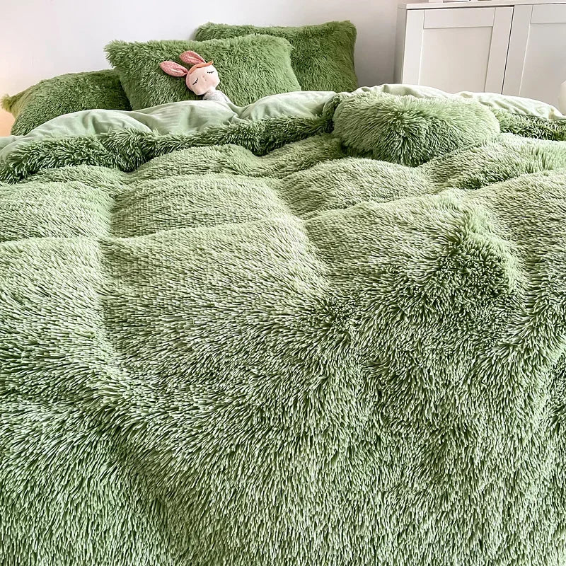 Plush Bedding Set Soft Fluffy Faux Fur Duvet Cover Sheet Pillowcase Fuzzy warm Bedlinens