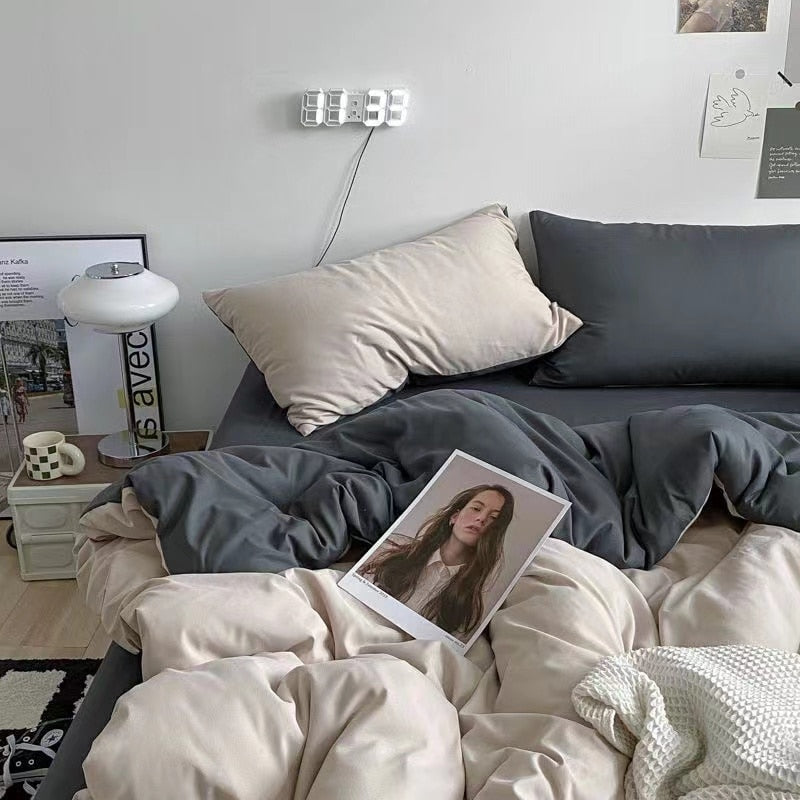 Ins Wind Four-Piece Bed Set Product Washed Cotton Sheet And Quilt Set Three-Piece Quilt Cover Dormitory Bedding
