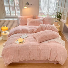 Rabbit Plush Bedding Sets Milk Velvet Warm Four Piece Set Thicken Quilt Cover Bed Linen Pillowcase King Bedroom Decor