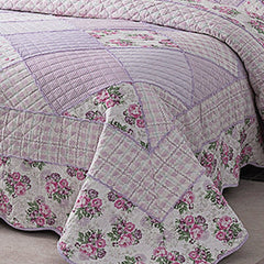 Single Double Bed 100%Cotton Purple 3pcs Printed Quilted Quilt Pillowcase Free Shipping len?ol de cama casal ?????