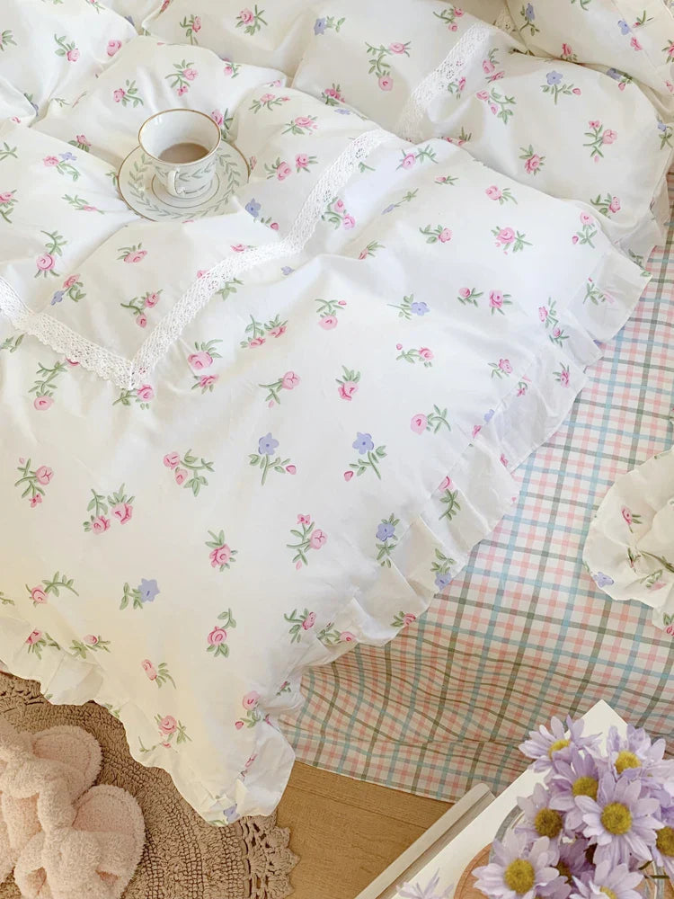 Lace Princess rose printed bedding set king size girl duvet cover set bedding sets elegant bed linen bed sheets and pillowcases