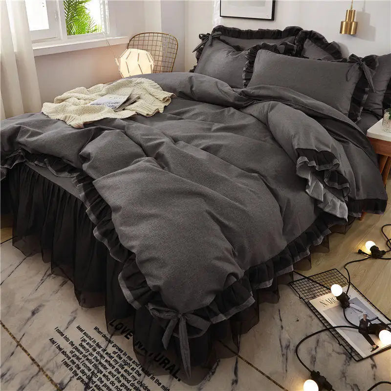 Luxury Princess Bedding Sets Kawaii Bed Skirt Sheet and Pillowcase Bed Comforter Set Girls Duvet Cover 4pcs Set Home Decoration