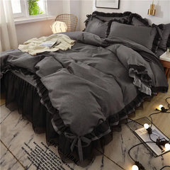 Luxury Princess Bedding Sets Kawaii Bed Skirt Sheet and Pillowcase Bed Comforter Set Girls Duvet Cover 4pcs Set Home Decoration