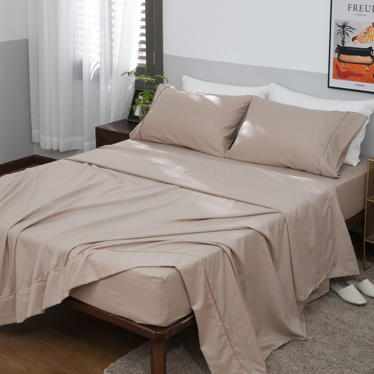 Luxury Brushed Inlay Cord Fitted Summer Sheet Mattress Cover Pillowcase Bedding Queen King Size Four Piece for Home Decor