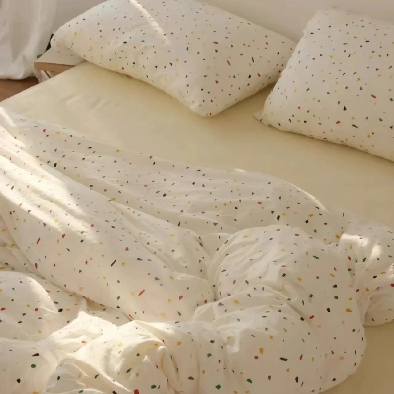 INS Gradual Cream Pink Green Bedding Set Floral Duvet Cover Pillowcase Kawaii Bed Sheet Quilt Cover Single Queen King Size
