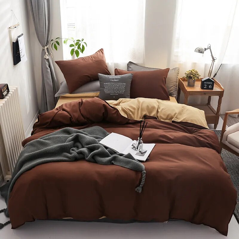 Solid Color Bedding Set Orange Grey Single Double Size Bed Linen Duvet Cover Pillowcase No Fillings Kids Adult Home Textile