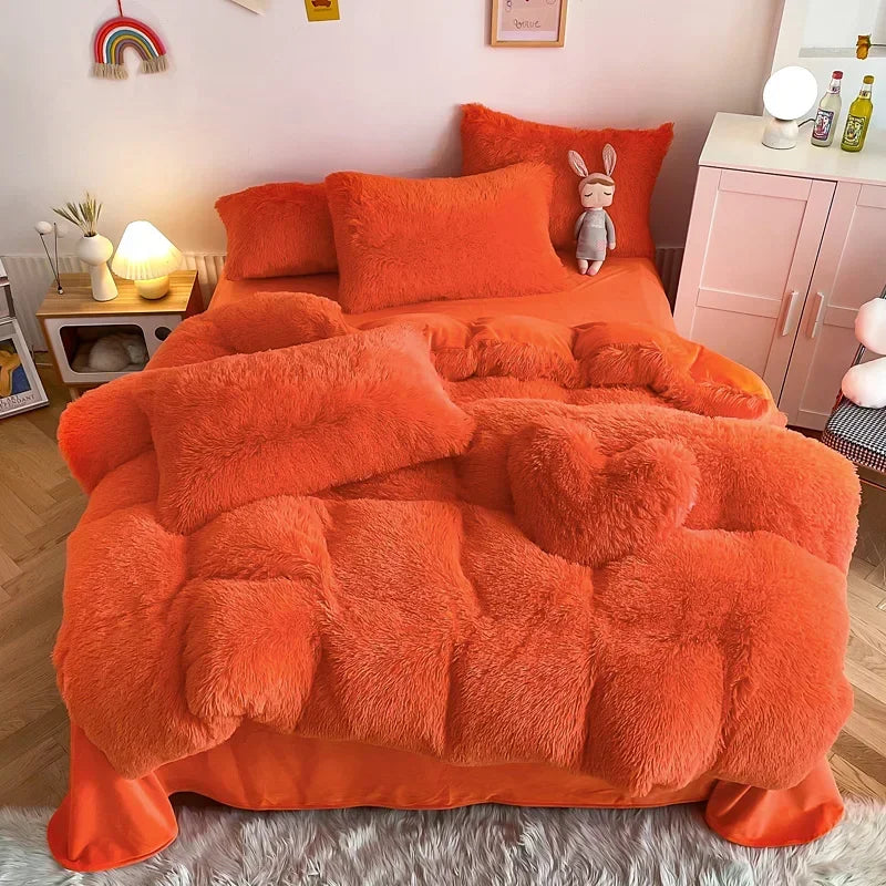 Plush Bedding Set Soft Fluffy Faux Fur Duvet Cover Sheet Pillowcase Fuzzy warm Bedlinens