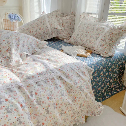 Lace Princess rose printed bedding set king size girl duvet cover set bedding sets elegant bed linen bed sheets and pillowcases