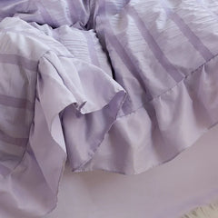 Purple Princess Bedding Set Duvet Cover Pillowcase Linens Twin Queen King Bed Sheet Set Luxury Solid Color Woman Girl Kawaii Set
