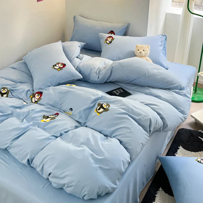 Super Soft Towel Embroidery Bedding Set Duvet Cover Queen Full Twin Size Bed Flat Sheet Kids Girls Quilt Cover Pillowcase Kawaii