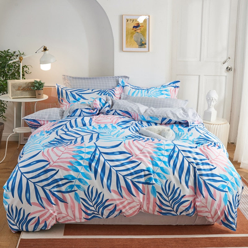 Quality Nordic 4pcs Bed Sheet Set and Bedding Queen/King Size Quilt Duvet Cover and Pillowcase Kit for Household