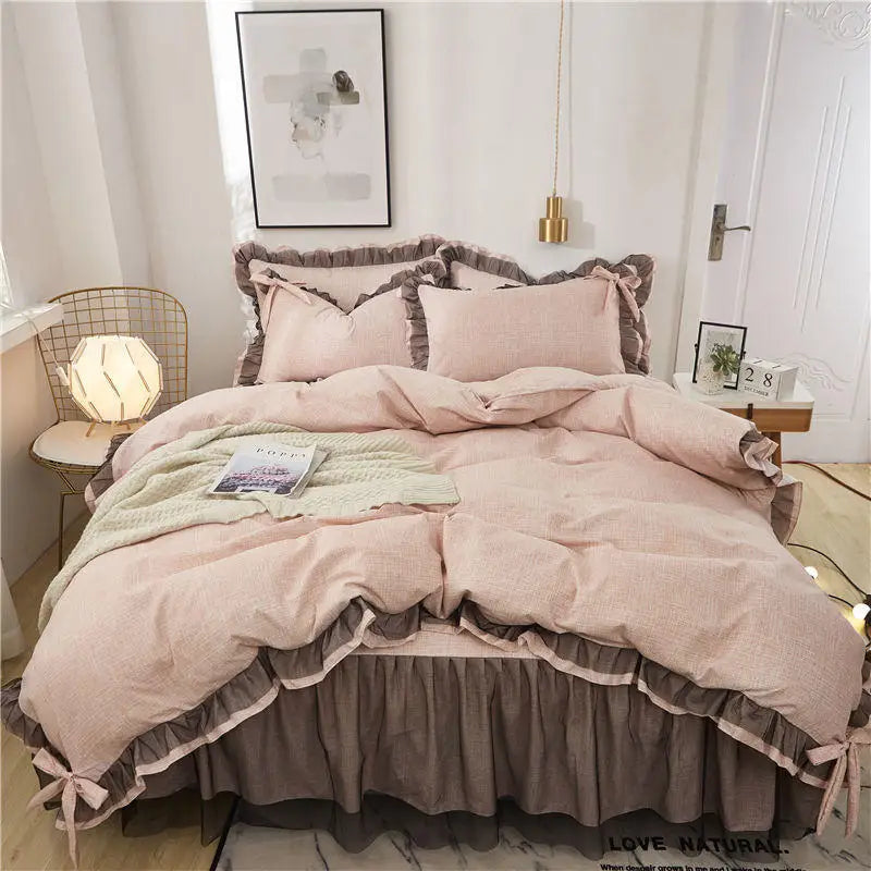 Luxury Princess Bedding Sets Kawaii Bed Skirt Sheet and Pillowcase Bed Comforter Set Girls Duvet Cover 4pcs Set Home Decoration