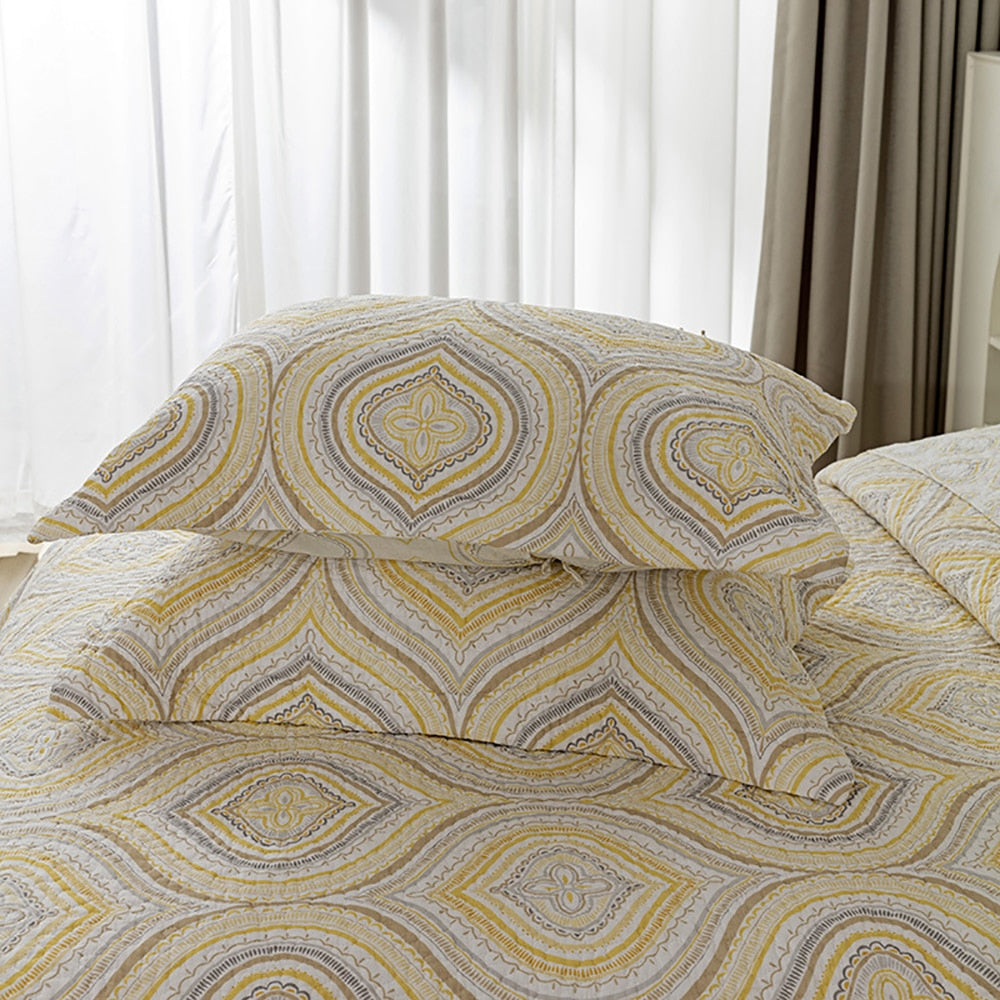 Nordic Cotton Romantic Print Bedspread Pillowcase Quilted Bed Cover Sofa Blanket Four Seasons Coverlet Bedding 3PCS