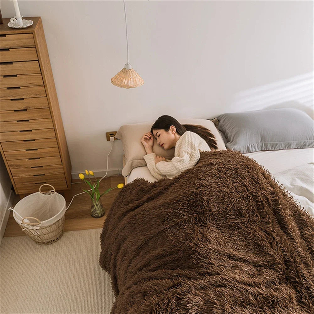 Double Side Fluffy Blanket Soft Bedspread Shawl Plush Blankets Portable Sofa Warm Bedding Throw Blanket Bedroom Decor Bed Cover