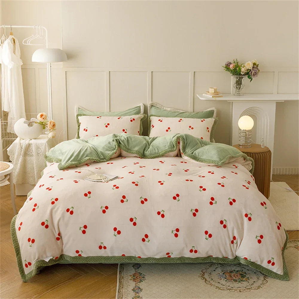 Milk Velvet Bedding Set Thicken Bound Edge High Weight Winter Warm Four Piece Set Quilt Cover Bed Linen Pillowcase Bedroom Decor
