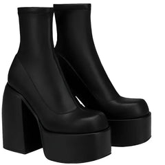 Round Toe Platform Chunky Heels Boots