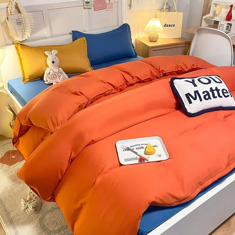 Ins Style Bedding Set Nordic Single Double Flat Sheet Duvet Cover Pillowcase Soft Microfiber Full Queen Size Bed Linen