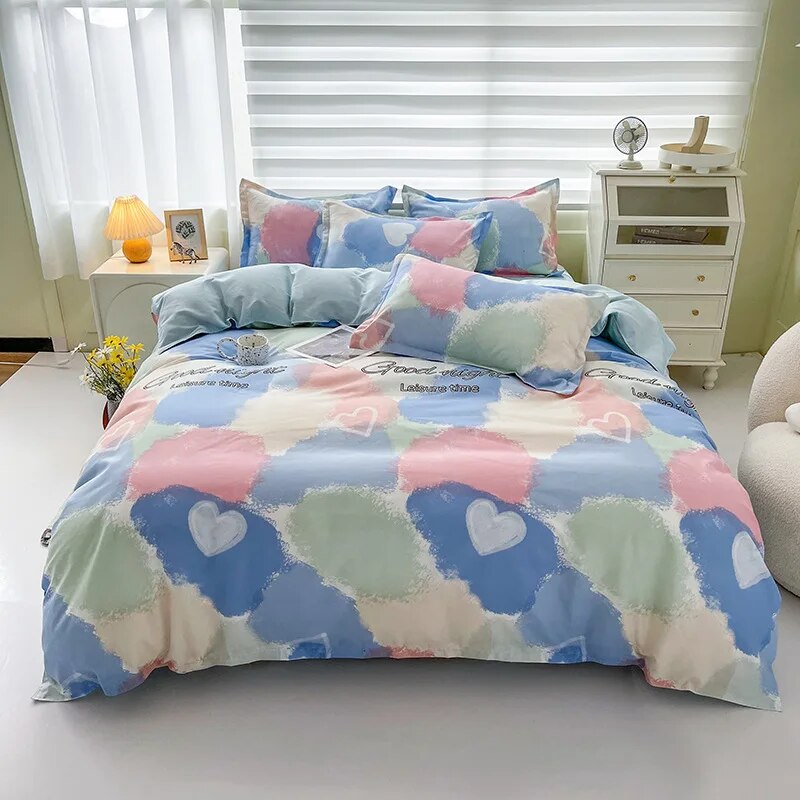  Floral Printed Duvet Cover Set with Sheet Pillowcases Warm Cute Cartoon Bed Linen Full Queen Size Home Gift Bedding Set