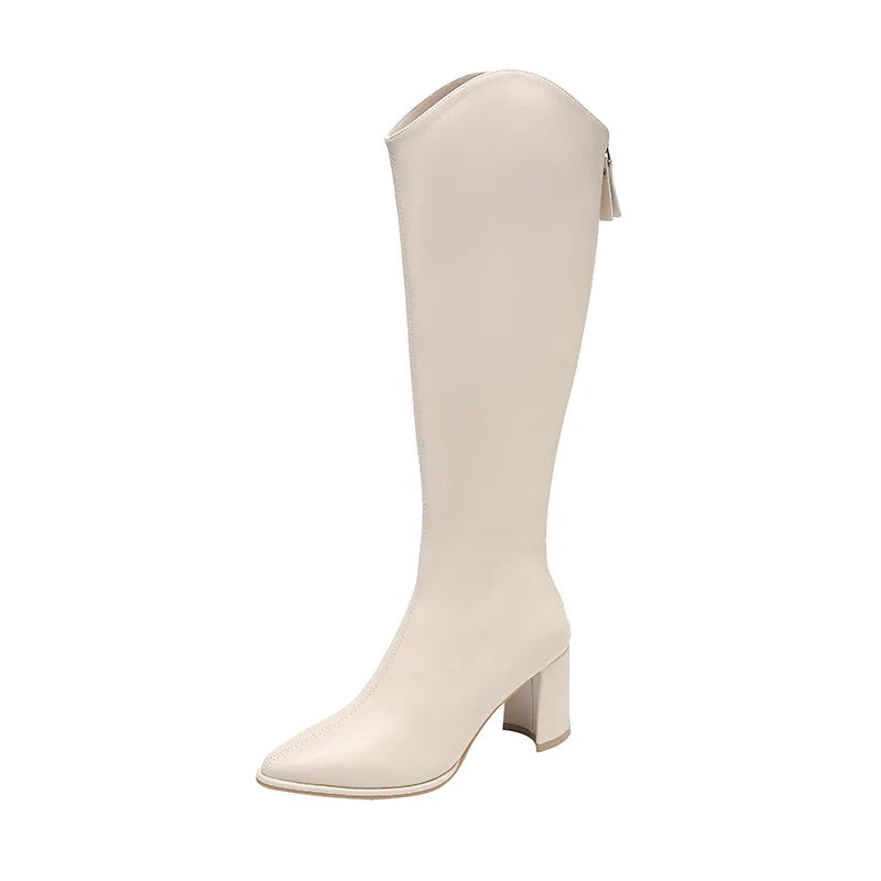 Zipper Thick High Heels Knee High Boots