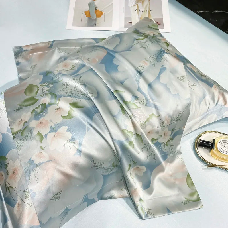 Natural Silk Bedding Set High-End Luxury Soft Silky Quilt Cover Set Single Double King Size Printing Duvet Cover Set