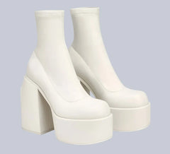 Round Toe Platform Chunky Heels Boots