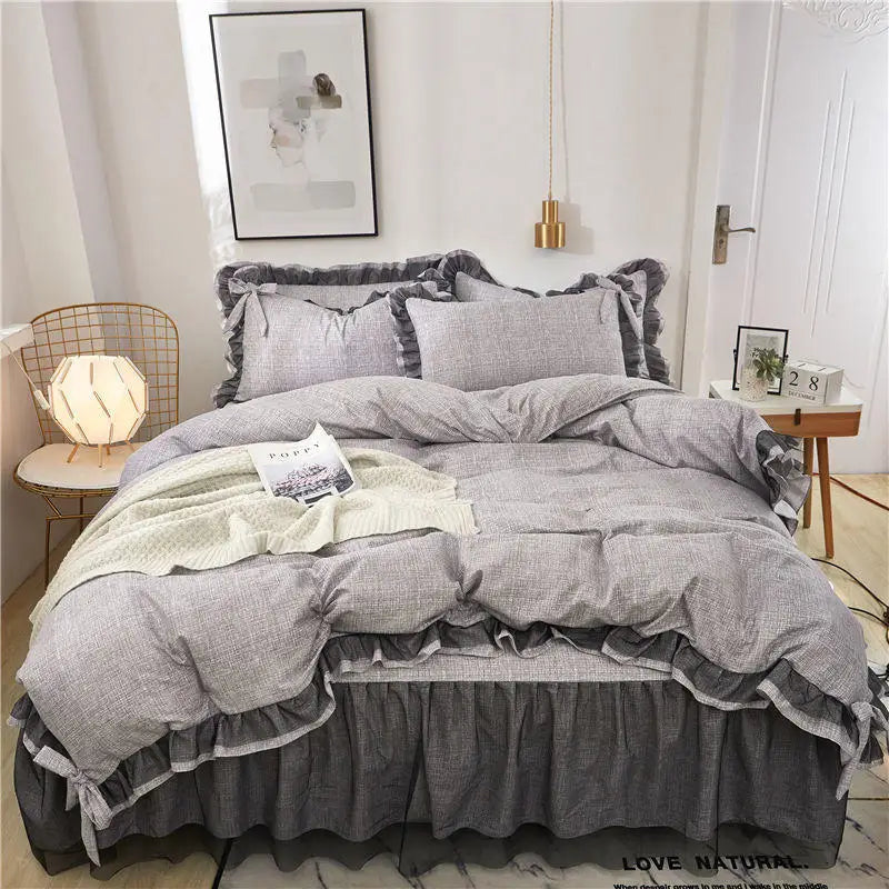 Luxury Princess Bedding Sets Kawaii Bed Skirt Sheet and Pillowcase Bed Comforter Set Girls Duvet Cover 4pcs Set Home Decoration