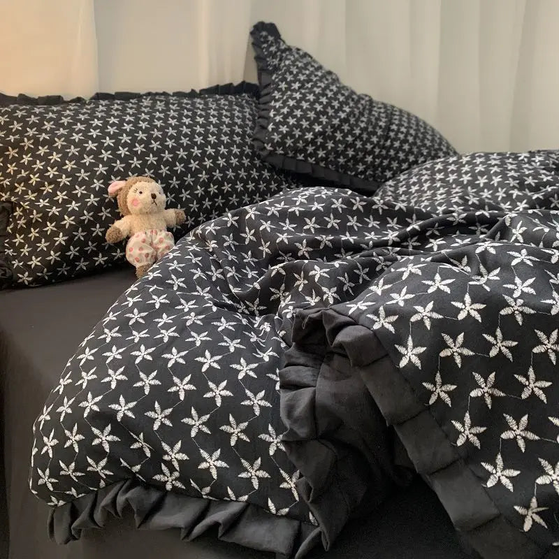 French Style Bedding Set Pastoral Colored Grape Double-layer Gauze  Light Purple Washing Cotton Duvet Cover Bed Sheet Comforter