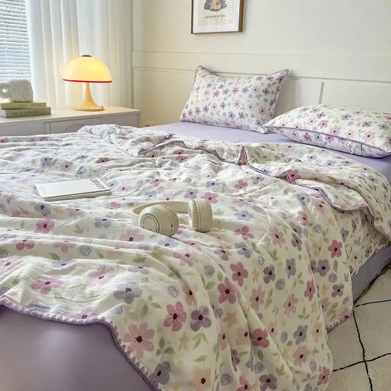 Summer Quilt Cotton Floral French Style Double  Air-conditioned Quilt, Double-layer Summer Blanket Comforter Duvet   이불