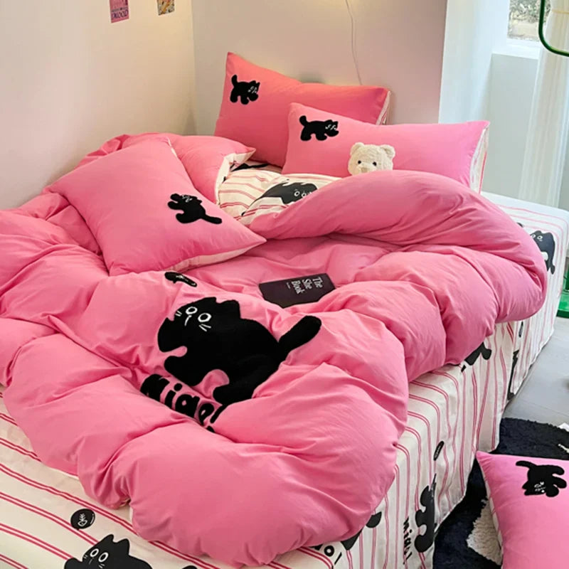 Super Soft Towel Embroidery Bedding Set Duvet Cover Queen Full Twin Size Bed Flat Sheet Kids Girls Quilt Cover Pillowcase Kawaii