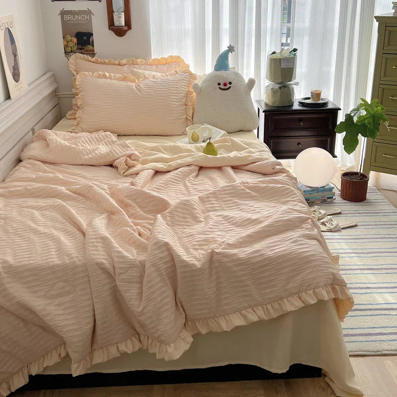 Korean Simple Bedding Set Modern Air Condition Thin Blankets Summer Quilt Pillowcase Comfortable Fluffy Blanket with Filling 이불
