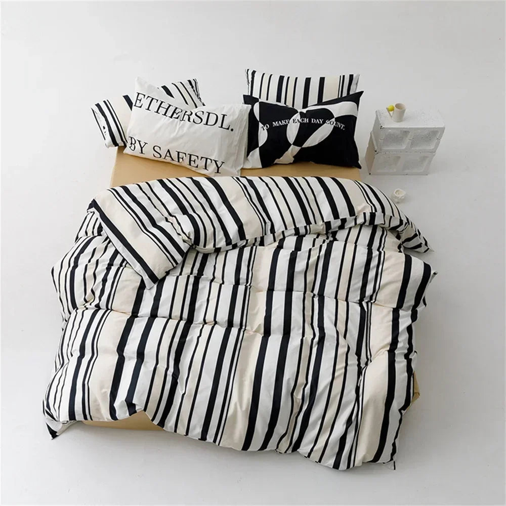 Nordic Grey Blue Stripes Duvet Cover Set Cotton Queen King Size Bedding Set Bedlinens Sheet Pillowcases