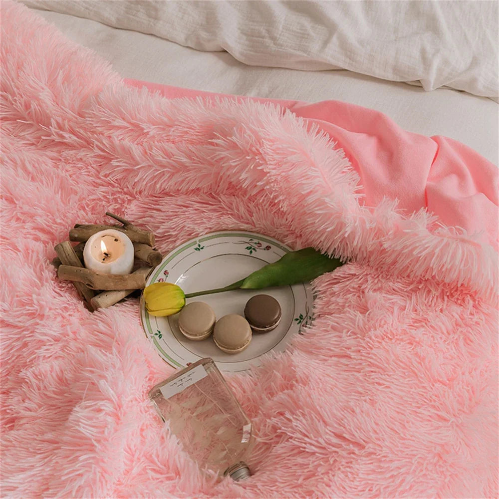 Double Side Fluffy Blanket Soft Bedspread Shawl Plush Blankets Portable Sofa Warm Bedding Throw Blanket Bedroom Decor Bed Cover