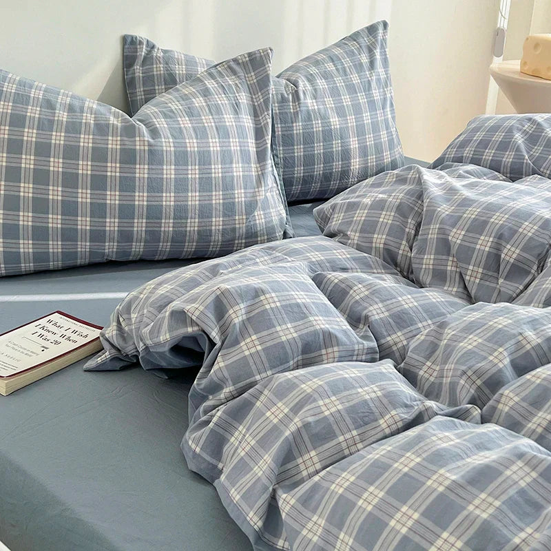 Japanese Simple Stripe Quilt Cover Washed Cotton Bed Sheet Pillowcase Twin Full Queen Bed Linen Adult Duvet Cover Set No Filler