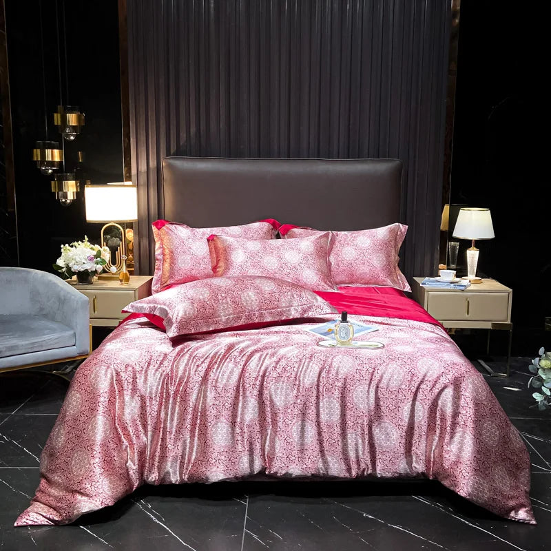 Natural Silk Bedding Set High-End Luxury Soft Silky Quilt Cover Set Single Double King Size Printing Duvet Cover Set