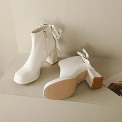 Platform High Heels Back Bowtie Ankle Boots