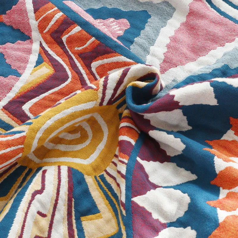 Textile City Simple Gauze Cotton Towel Blanket Colorful World Pattern Summer Air Conditioner Nap Blanket Double Quilt 250x230cm