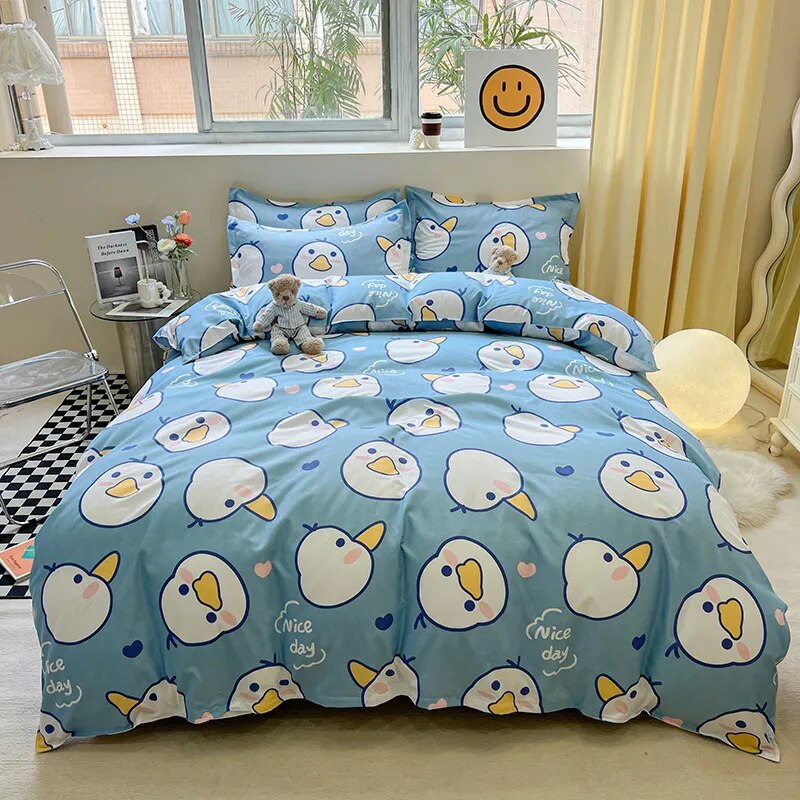  Floral Printed Duvet Cover Set with Sheet Pillowcases Warm Cute Cartoon Bed Linen Full Queen Size Home Gift Bedding Set
