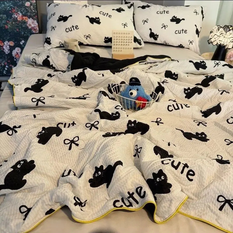 Summer Blanket Cool Quilt Cute Flower Bubble Cotton Summer Quilt Sleeping Naked Air Conditioning Quilt Lightweight  Washable