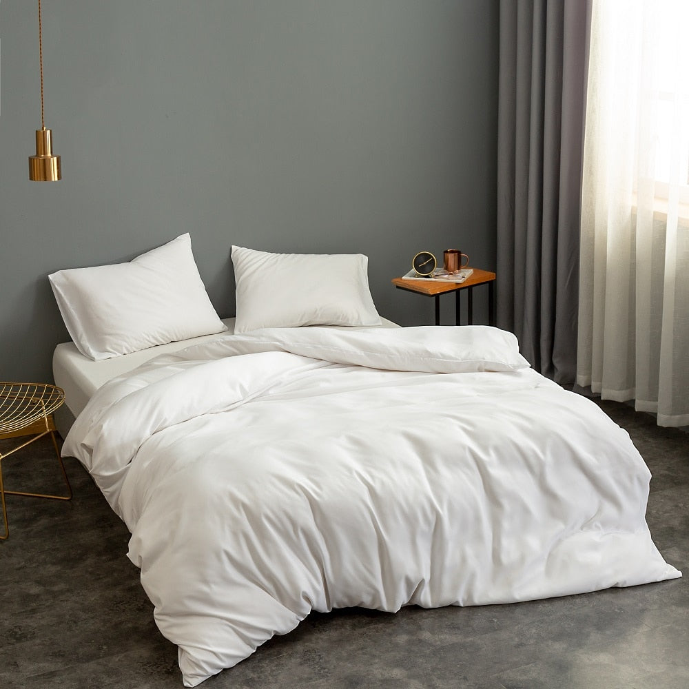 Home Textile Solid Color Duvetcover&2pcs Pillowcase Bed Quilt Cover Bedding Linens Set King 104*90 Inch Queen 90*90 Inch