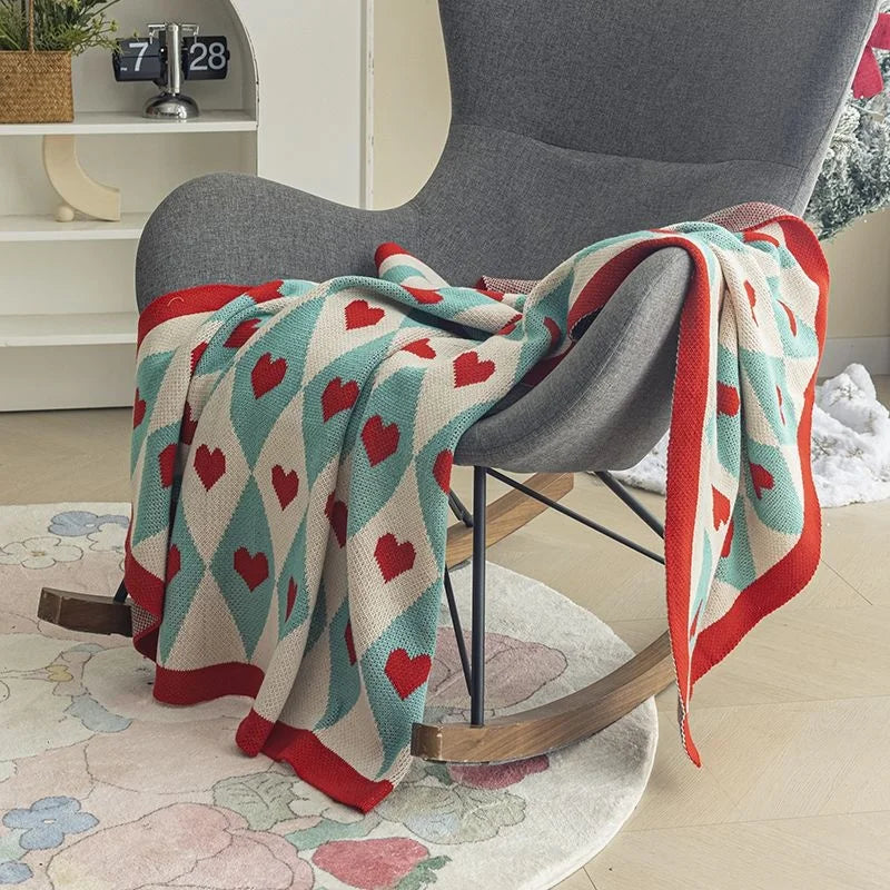 Ins Love Heart Knitted Blanket Soft Throw Blanket For Bed Sofa Towel For Girls Gift Decor Home Bedding 130x150cm