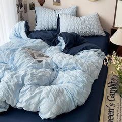Seersucker Princess Girls Bedding Set Duvet Cover Korean Four PIECE  Washed Cotton Bed Sheet  Cover Quilt Set