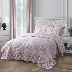 Single Double Bed 100%Cotton Purple 3pcs Printed Quilted Quilt Pillowcase Free Shipping lençol de cama casal أسرّة