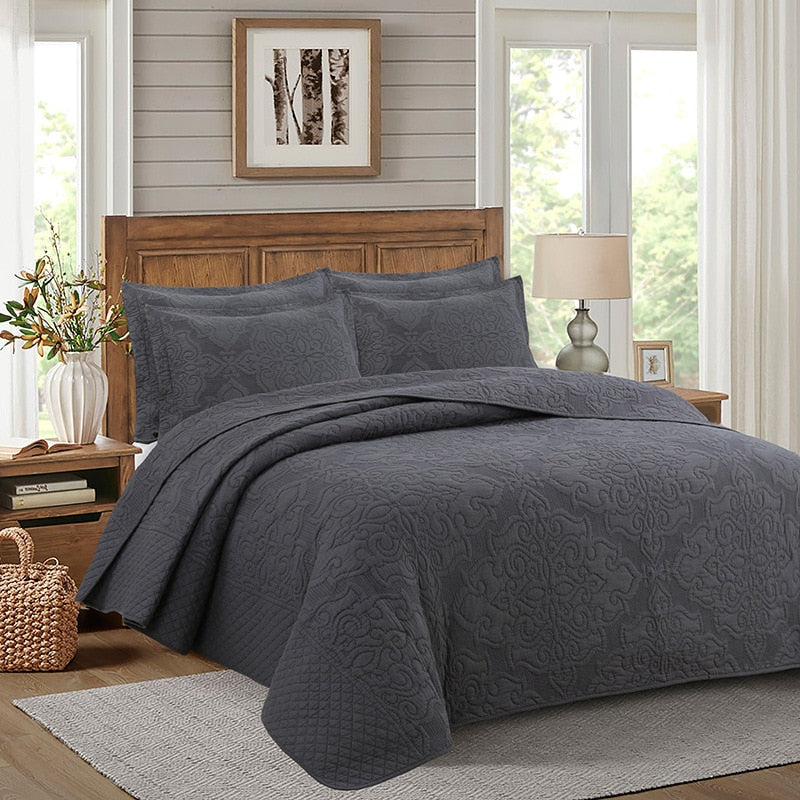 Plain 100% Cotton Quilt Set 3PC Bedspread on Bed Embroidered Bed Cover King Queen Summer Coverlet Blanket for Bed