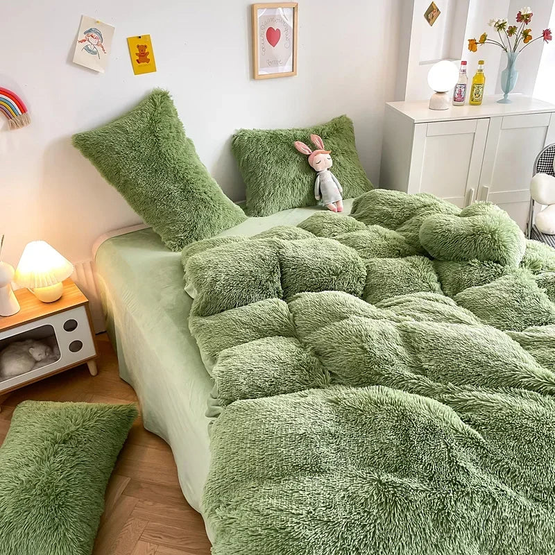 Plush Bedding Set Soft Fluffy Faux Fur Duvet Cover Sheet Pillowcase Fuzzy warm Bedlinens
