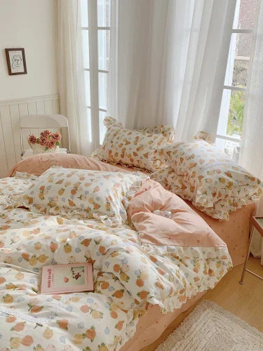 Lace Princess rose printed bedding set king size girl duvet cover set bedding sets elegant bed linen bed sheets and pillowcases