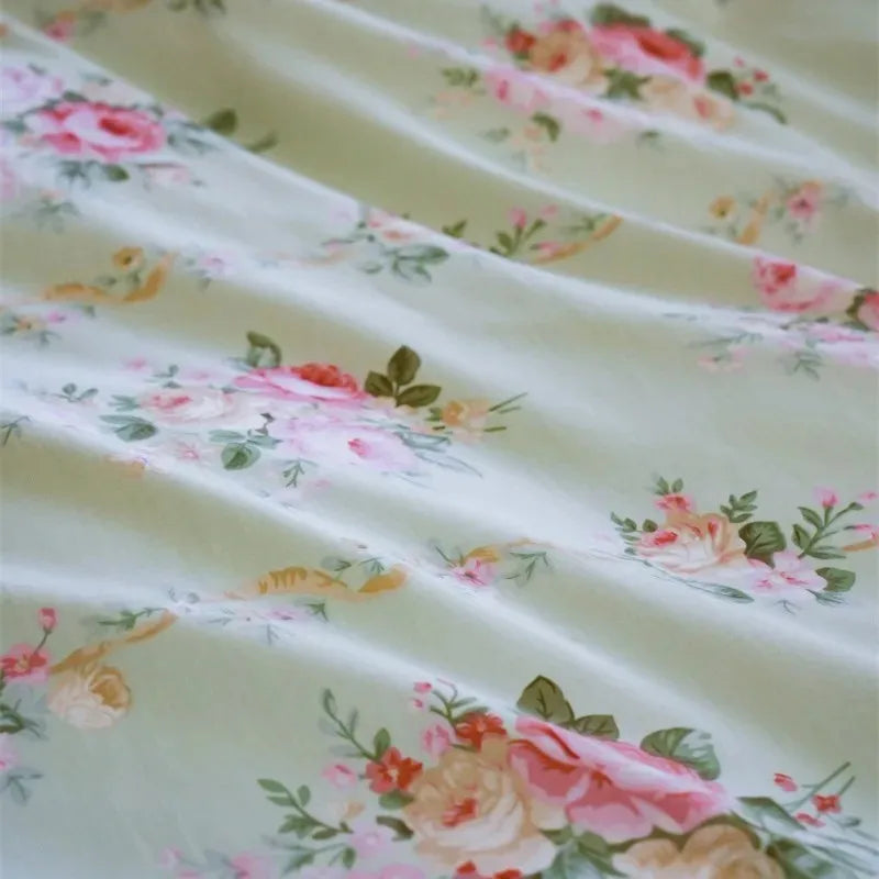 Elegant Vintage Floral Lovely White Lace and Ruffle Chic 100%Cotton Girls Duvet cover set Soft Quilted Bedspread 2Pillowcases