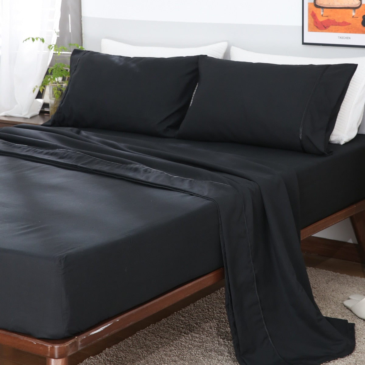 Luxury Brushed Inlay Cord Fitted Summer Sheet Mattress Cover Pillowcase Bedding Queen King Size Four Piece for Home Decor