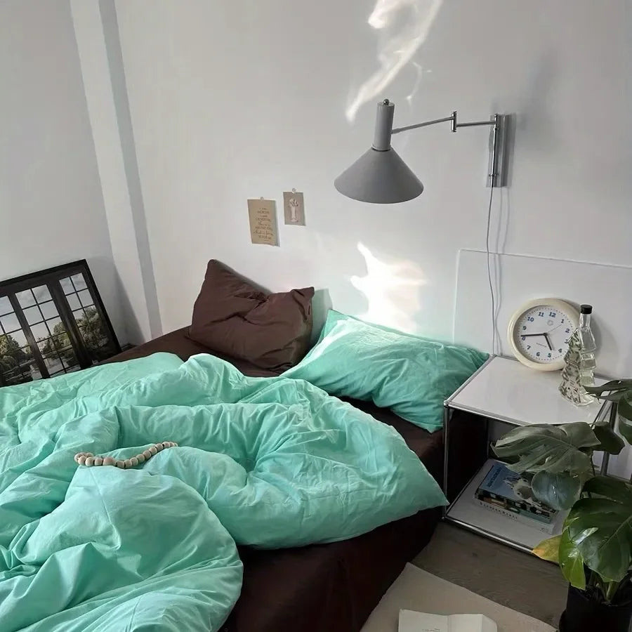 Nordic Princess Pink Bedding Set Girls Adults Twin Full Queen Size Bed Flat Sheet Duvet Cover Pillowcases Solid Color Bed Linen